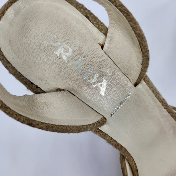 Prada Cream Tweed & Black Leather Round Toe Sling Back Heels Prada 38.5 US 8.5 - Picture 10 of 12